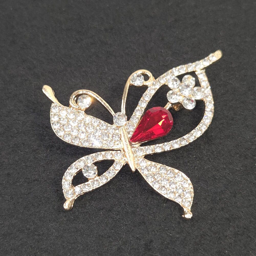 Butterfly Red Clear Rhinestones